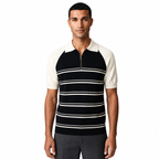 WEELZ Raglan Stripe Zip Knit Polo - Black & White - view 3
