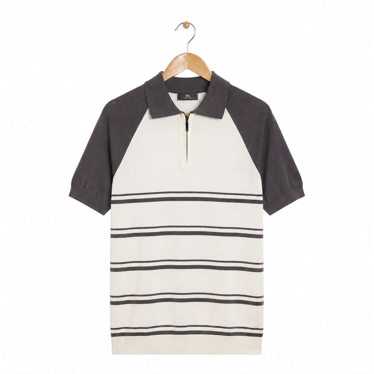WEELZ Raglan Stripe Zip Knit Polo - Grey & Off-White - view 1