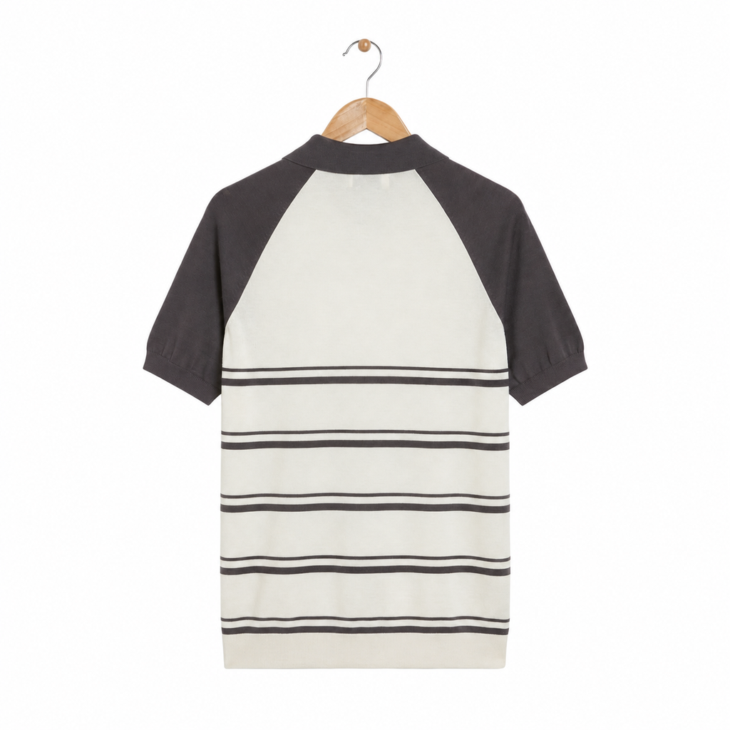 WEELZ Raglan Stripe Zip Knit Polo - Grey & Off-White - view 2