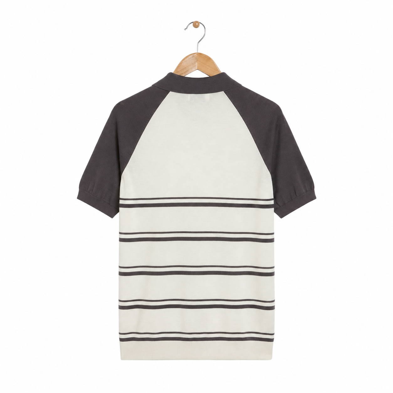 WEELZ Raglan Stripe Zip Knit Polo - Grey & Off-White - view 2