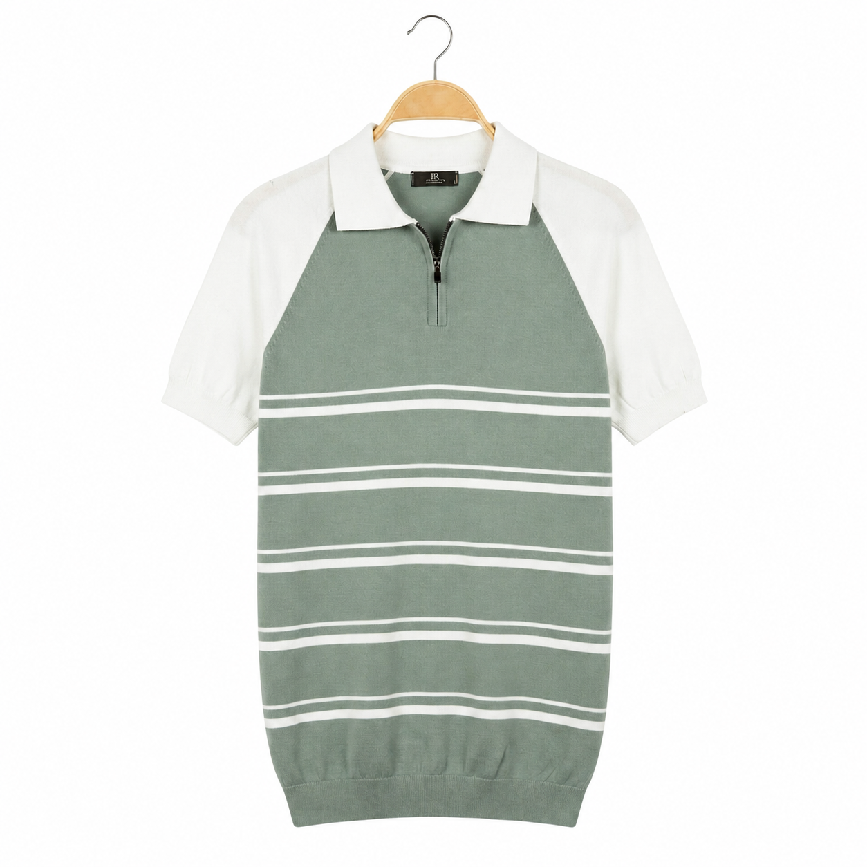 WEELZ Raglan Stripe Zip Knit Polo - Mint & White - view 1
