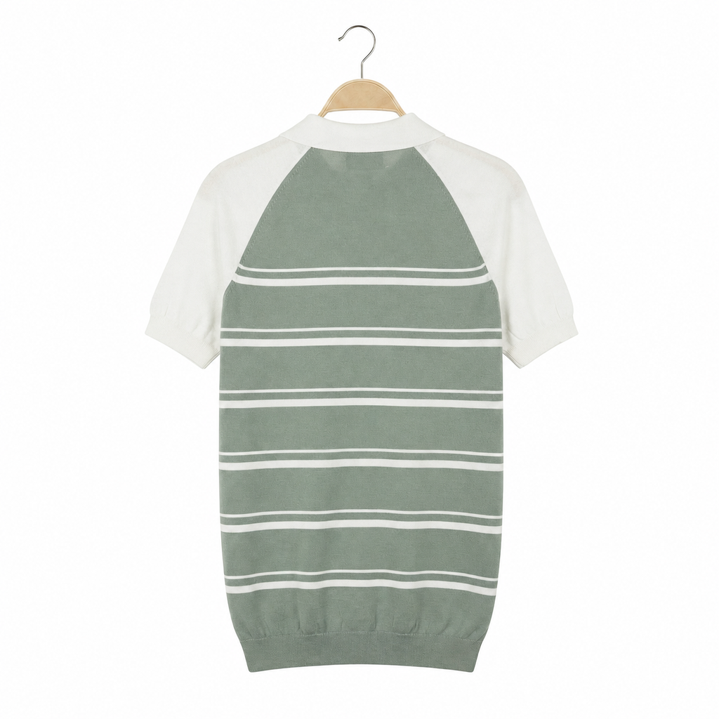 WEELZ Raglan Stripe Zip Knit Polo - Mint & White - view 2