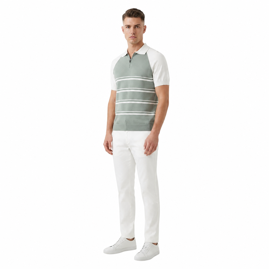 WEELZ Raglan Stripe Zip Knit Polo - Mint & White - view 3