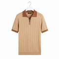 WEELZ Contrast-Trim Ribbed Zip Knit Polo - Camel & Brown - view 1