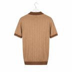 WEELZ Contrast-Trim Ribbed Zip Knit Polo - Camel & Brown - view 2