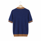 WEELZ Contrast-Trim Ribbed Zip Knit Polo - Navy & Brown - view 2