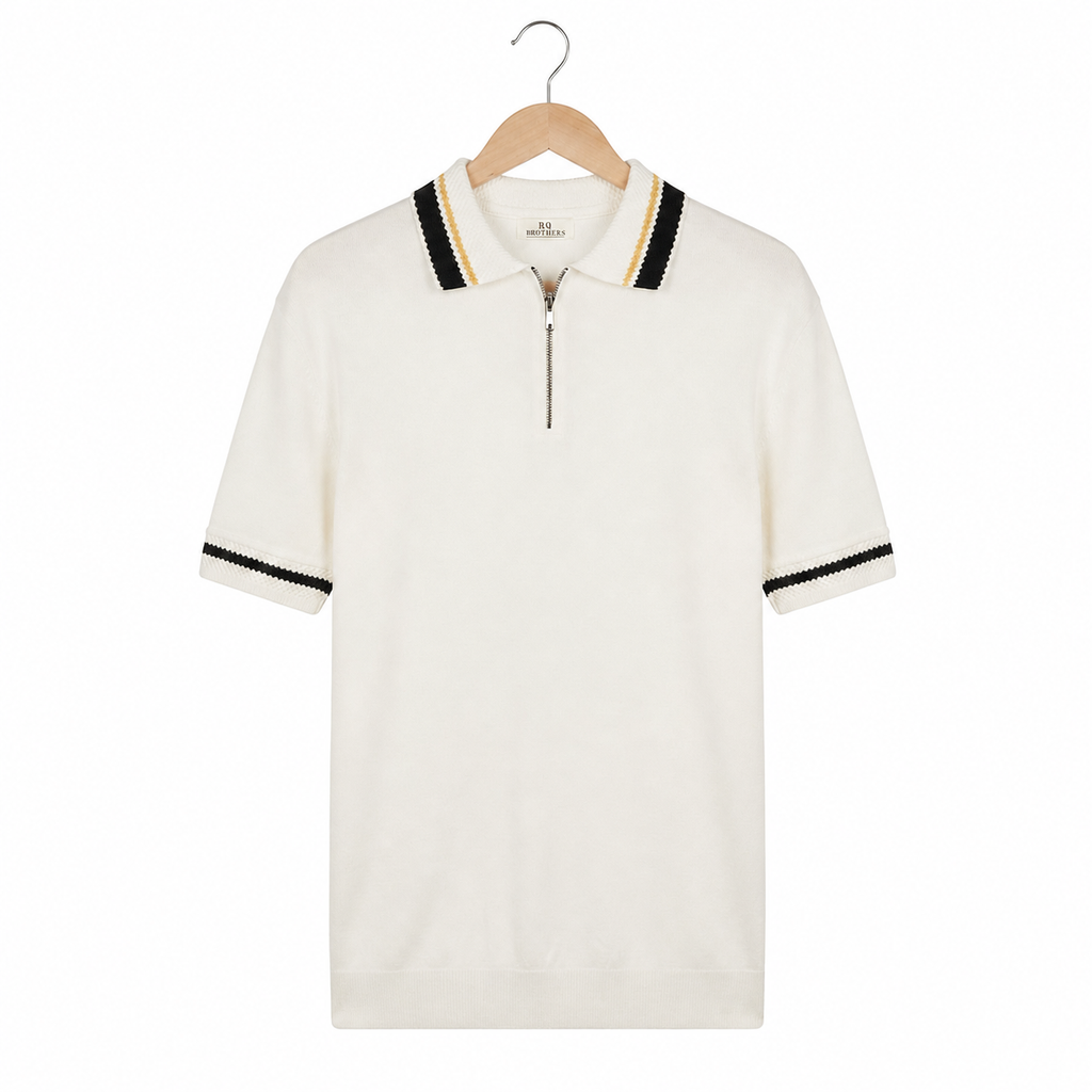 WEELZ Contrast-Trim Zip Knit Polo â€” Off-White - Off-White - view 1