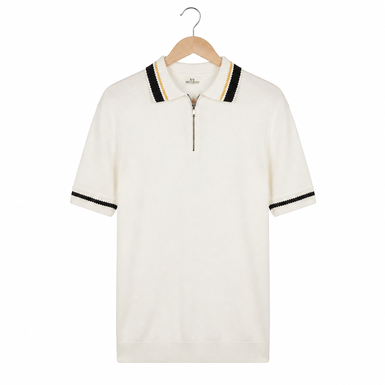 WEELZ Contrast-Trim Zip Knit Polo â€” Off-White - Off-White - view 1