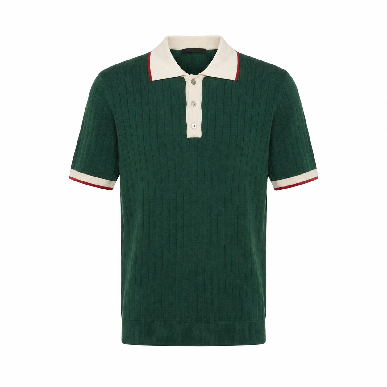 WEELZ Contrast-Collar Button Knit Polo - Forest Green - view 1