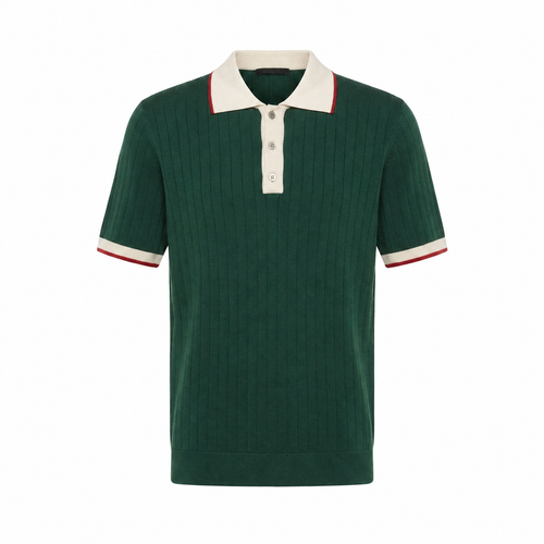 WEELZ Contrast-Collar Button Knit Polo - Forest Green - view 1