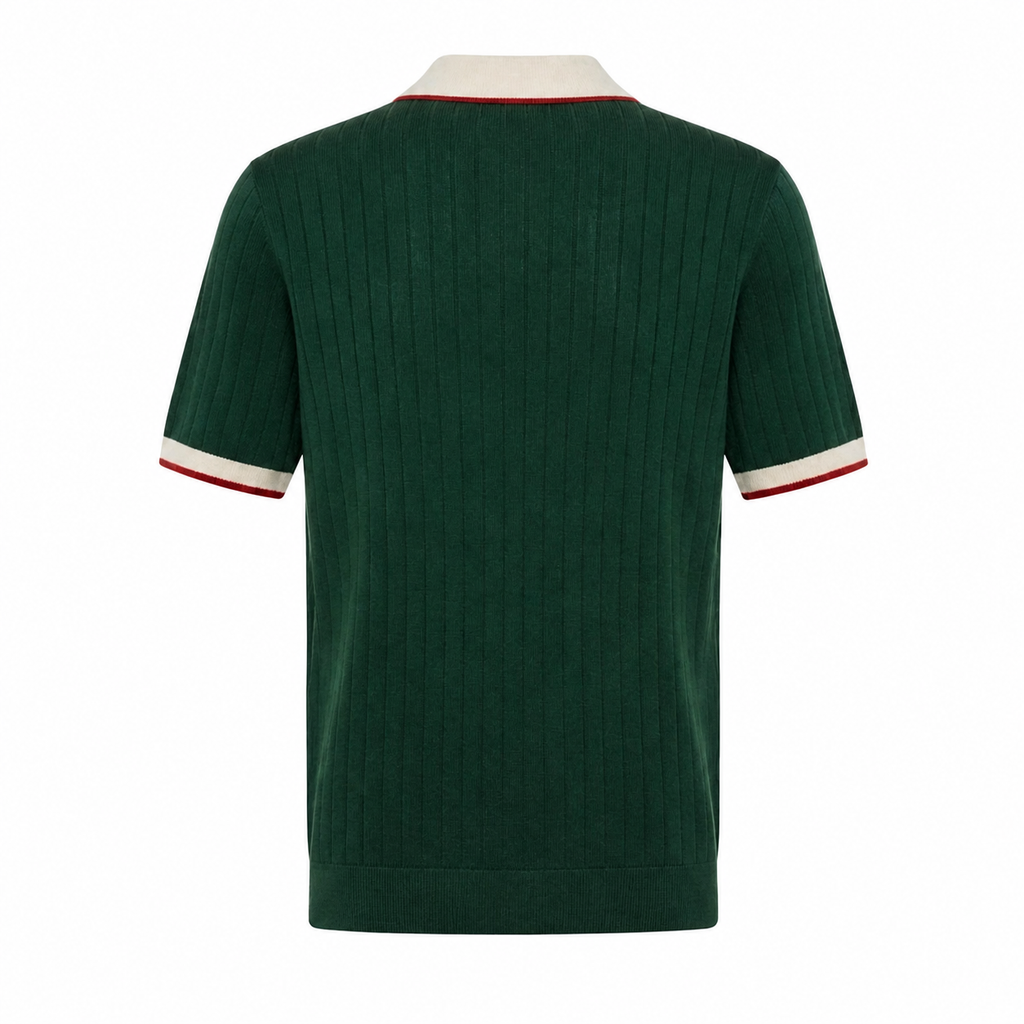 WEELZ Contrast-Collar Button Knit Polo - Forest Green - view 2
