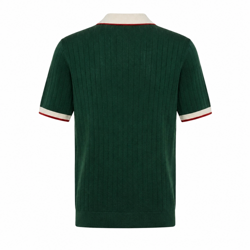WEELZ Contrast-Collar Button Knit Polo - Forest Green - view 2