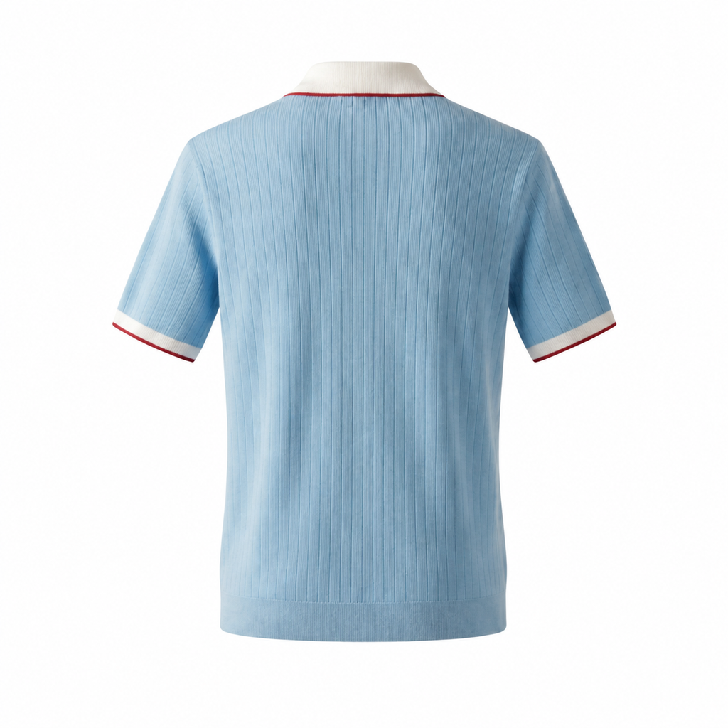 WEELZ Contrast-Collar Button Knit Polo - Sky Blue - view 2