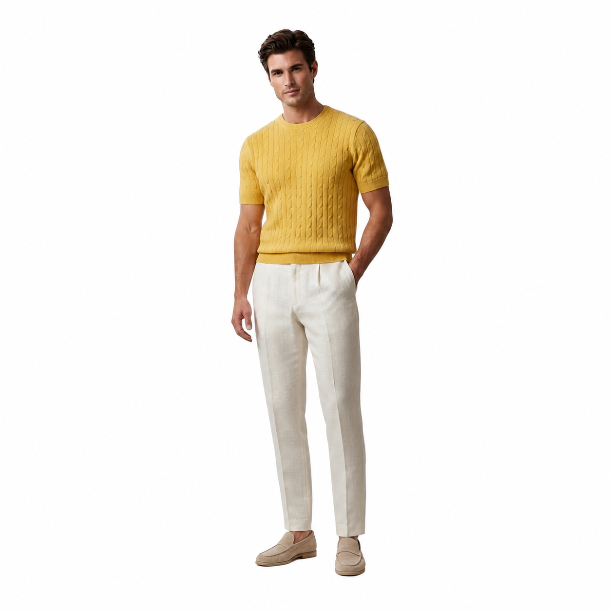WEELZ Cable-Knit Crew Neck T-Shirt â€” Yellow - Yellow - view 3