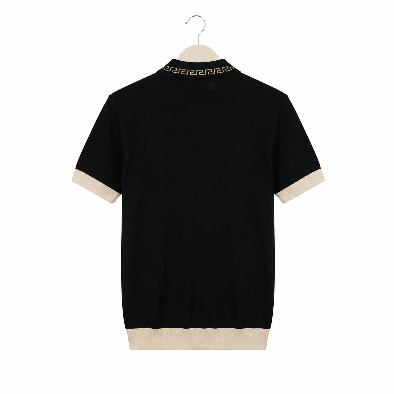 WEELZ Geometric-Collar Zip Knit Polo â€” Black - Black & Cream - view 1