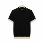 WEELZ Geometric-Collar Zip Knit Polo â€” Black - Black & Cream - view 3