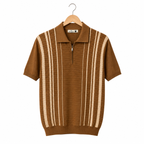 WEELZ Fine Stripe Zip Knit Polo - Brown - view 1