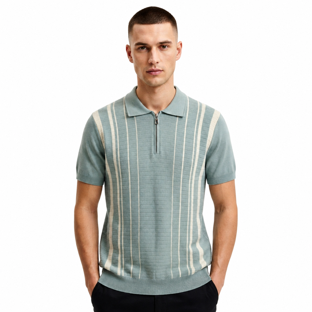 WEELZ Fine Stripe Zip Knit Polo - Mint - view 3