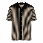 WEELZ Striped Button-Through Knit Shirt - Black & Tan - view 1