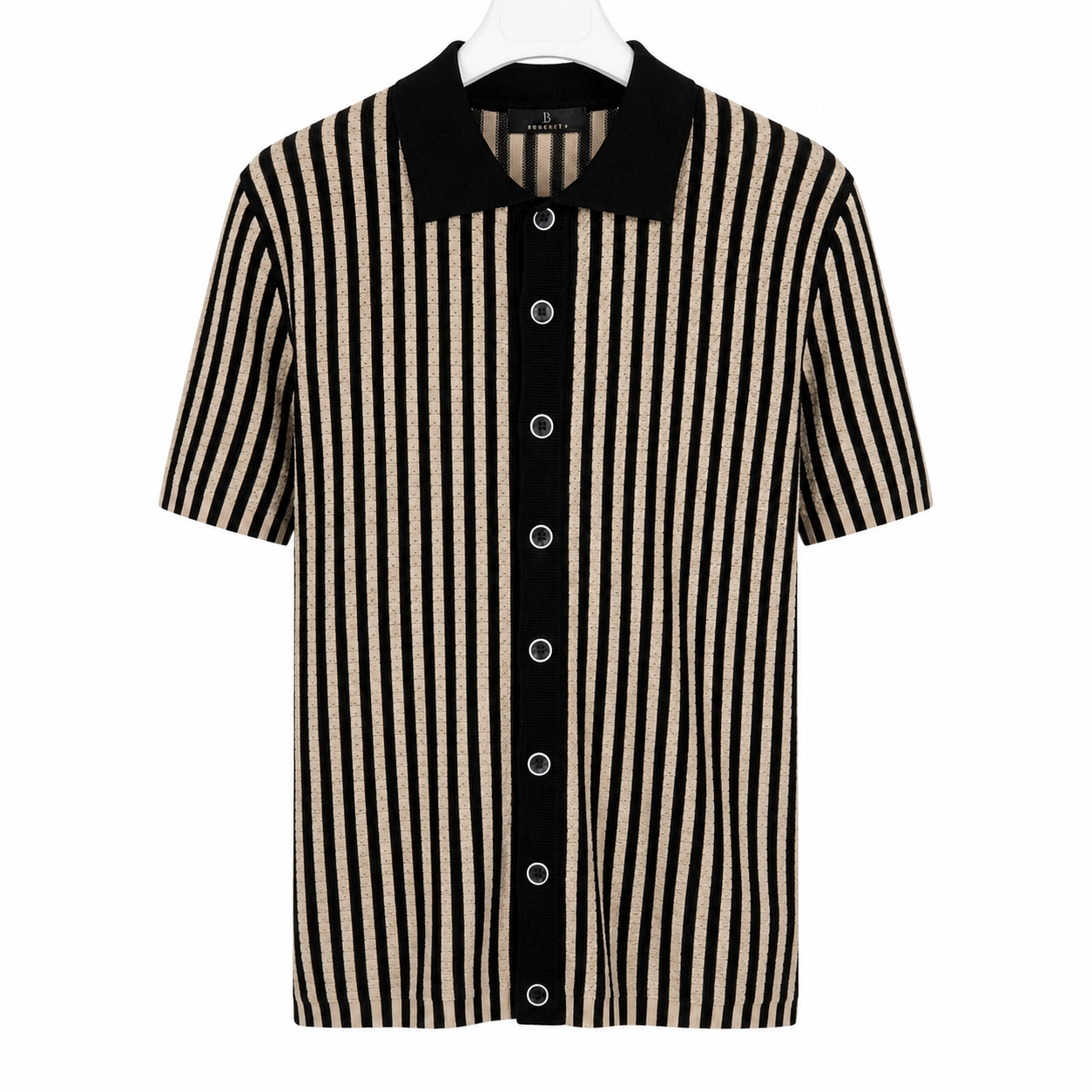 WEELZ Striped Button-Through Knit Shirt - Black & Tan - view 1