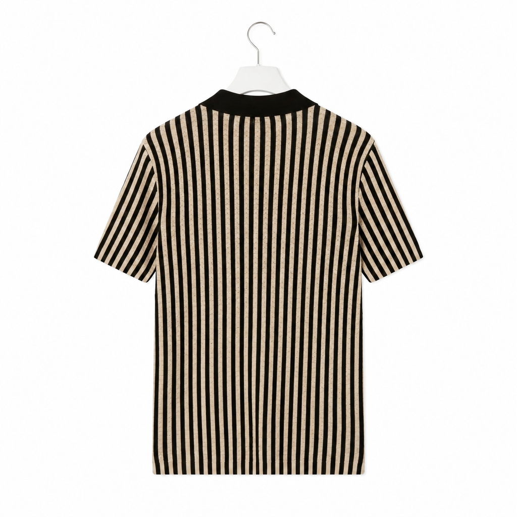 WEELZ Striped Button-Through Knit Shirt - Black & Tan - view 3