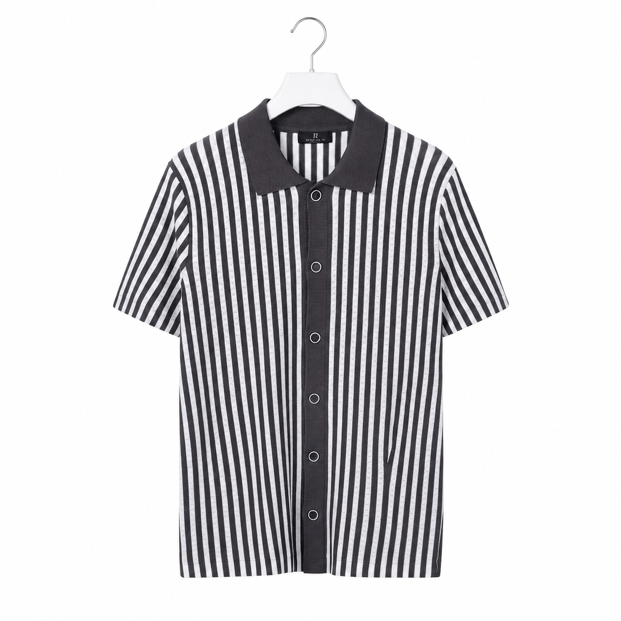 WEELZ Striped Button-Through Knit Shirt - Grey & Black - view 2