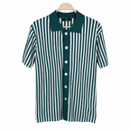 WEELZ Striped Button-Through Knit Shirt - Teal & White - view 2