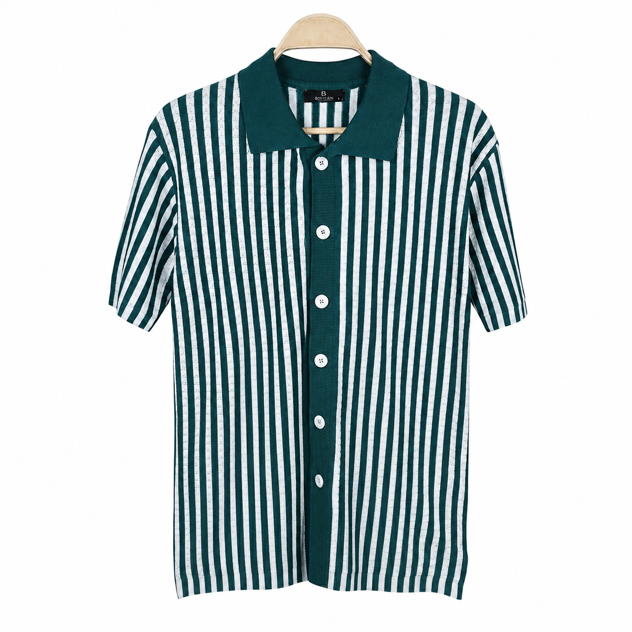 WEELZ Striped Button-Through Knit Shirt - Teal & White - view 2