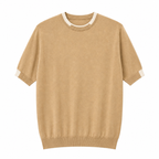 WEELZ Contrast-Trim Crew Neck Knit T-Shirt - Beige - view 1