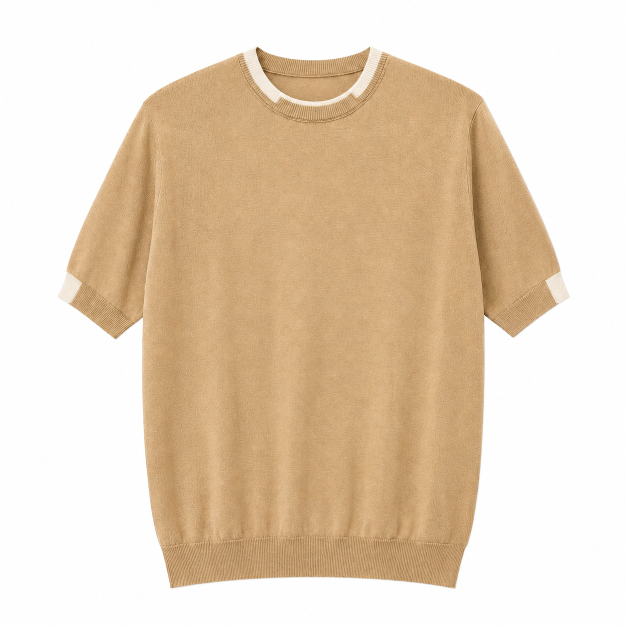 WEELZ Contrast-Trim Crew Neck Knit T-Shirt - Beige - view 1