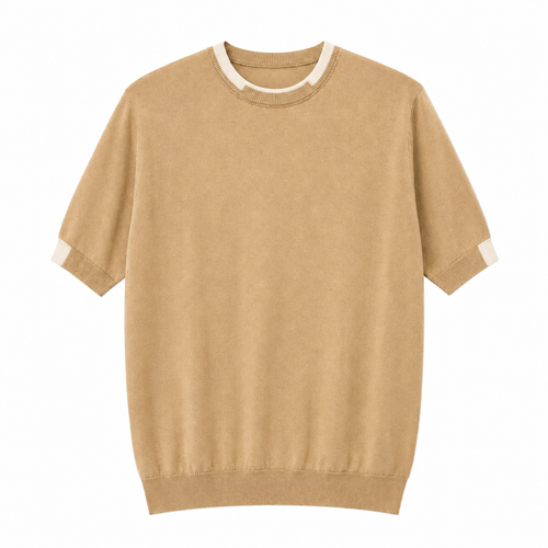 WEELZ Contrast-Trim Crew Neck Knit T-Shirt - Beige - view 1