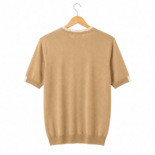 WEELZ Contrast-Trim Crew Neck Knit T-Shirt - Beige - view 2