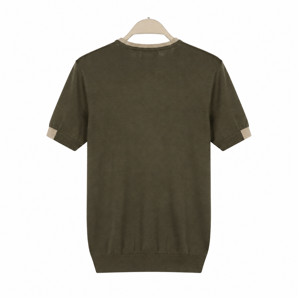 WEELZ Contrast-Trim Crew Neck Knit T-Shirt - Olive - view 3