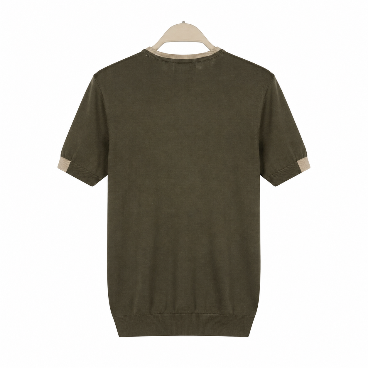 WEELZ Contrast-Trim Crew Neck Knit T-Shirt - Olive - view 3