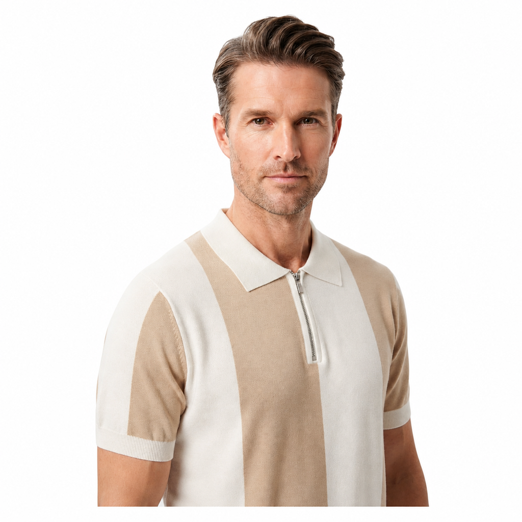 WEELZ Vertical Color-Block Knit Polo - Beige & Cream - view 3