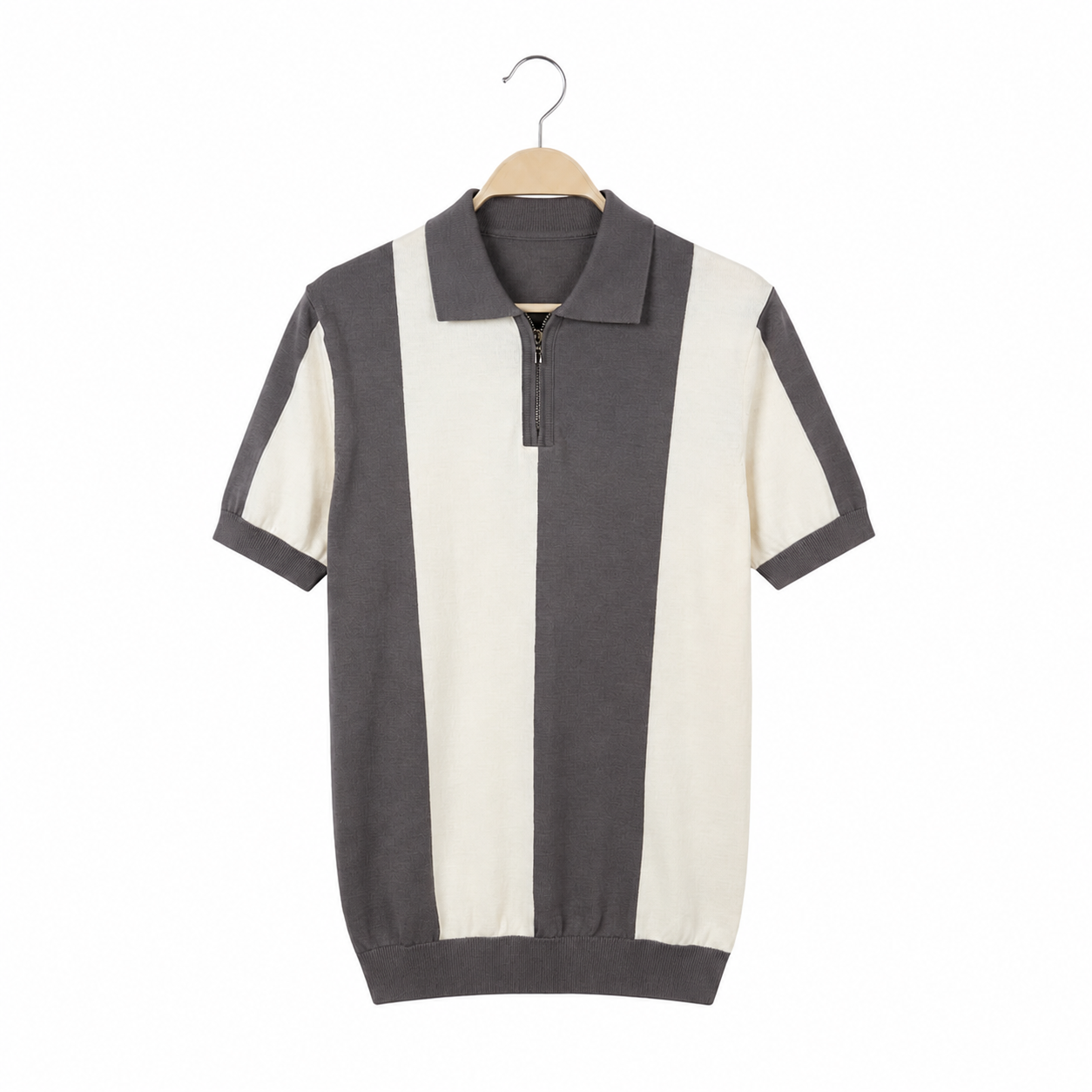 WEELZ Vertical Color-Block Knit Polo - Grey & Cream - view 1