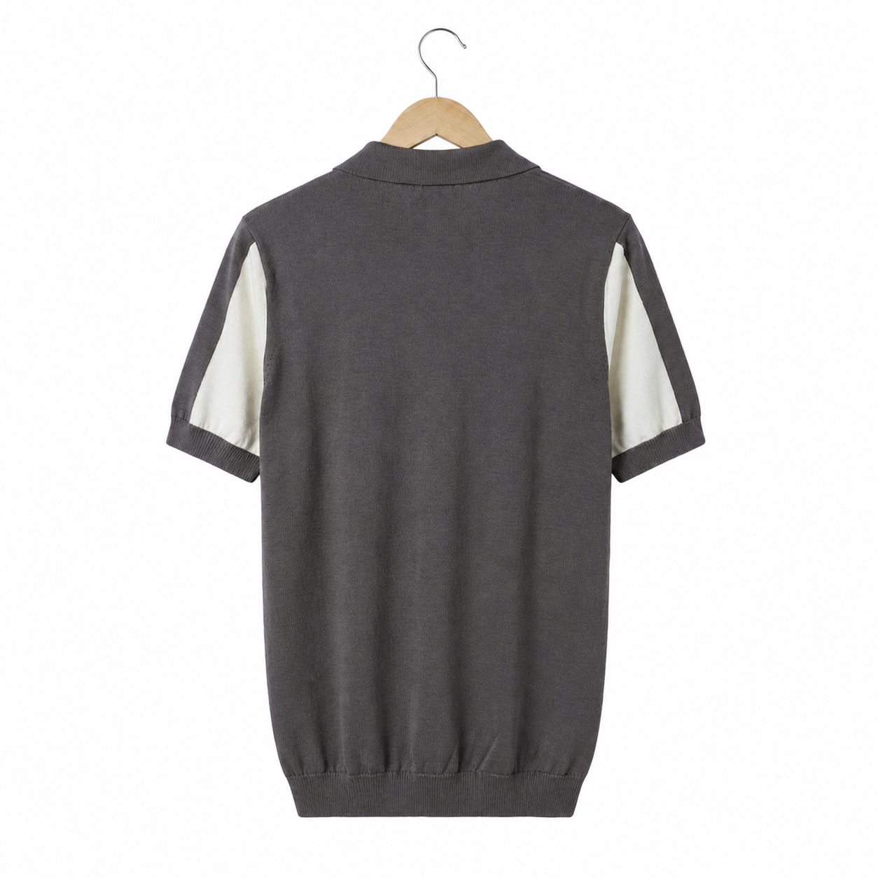 WEELZ Vertical Color-Block Knit Polo - Grey & Cream - view 3