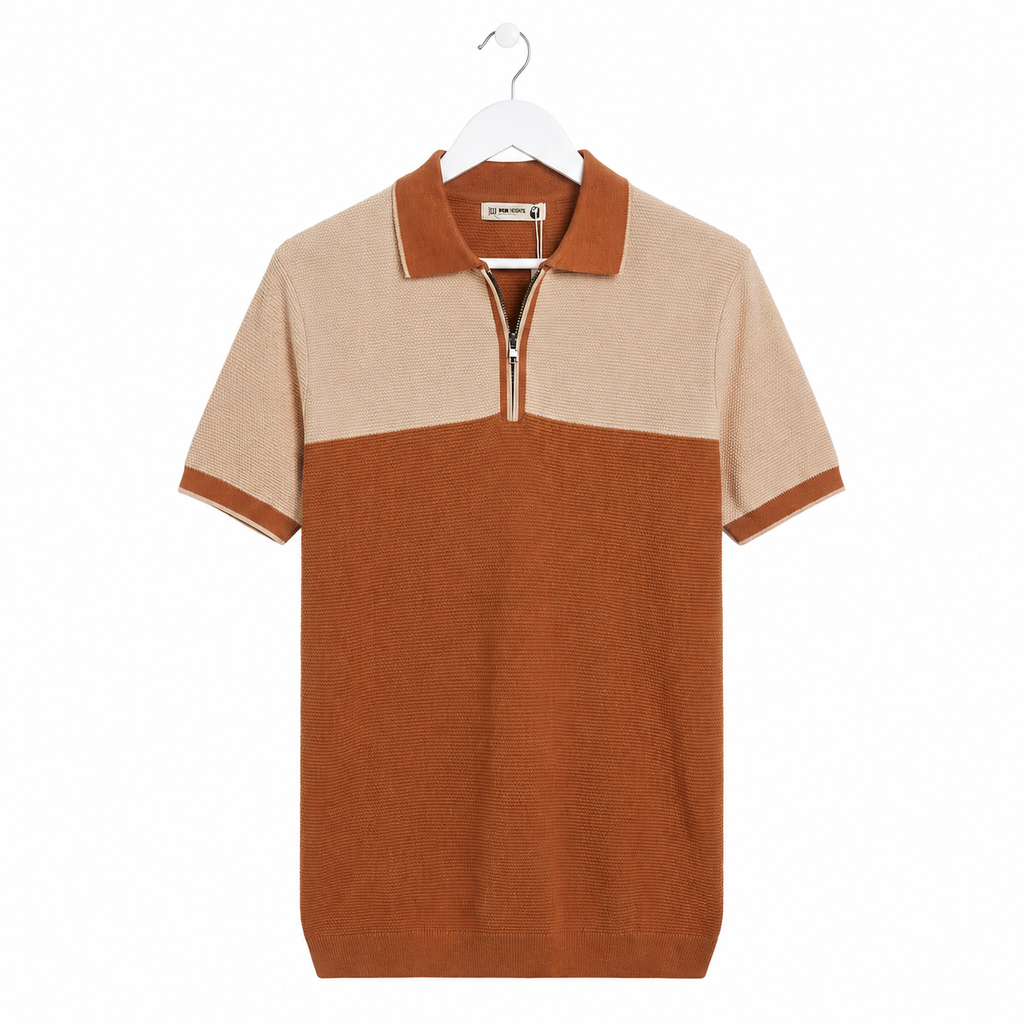 WEELZ Two-Tone Zip Knit Polo â€” Rust & Beige - Rust & Beige - view 1