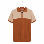 WEELZ Two-Tone Zip Knit Polo â€” Rust & Beige - Rust & Beige - view 1