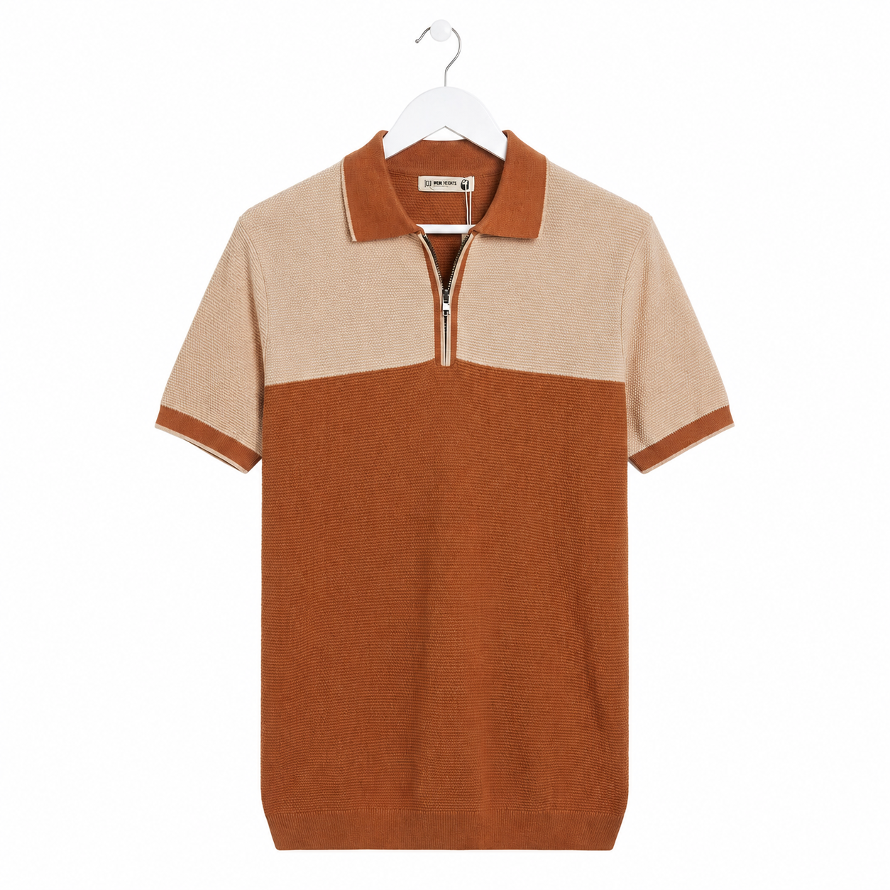 WEELZ Two-Tone Zip Knit Polo â€” Rust & Beige - Rust & Beige - view 1