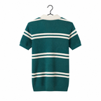 WEELZ Horizontal Stripe Open-Collar Knit Polo - Teal & Cream - view 2