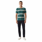WEELZ Horizontal Stripe Open-Collar Knit Polo - Teal & Cream - view 3