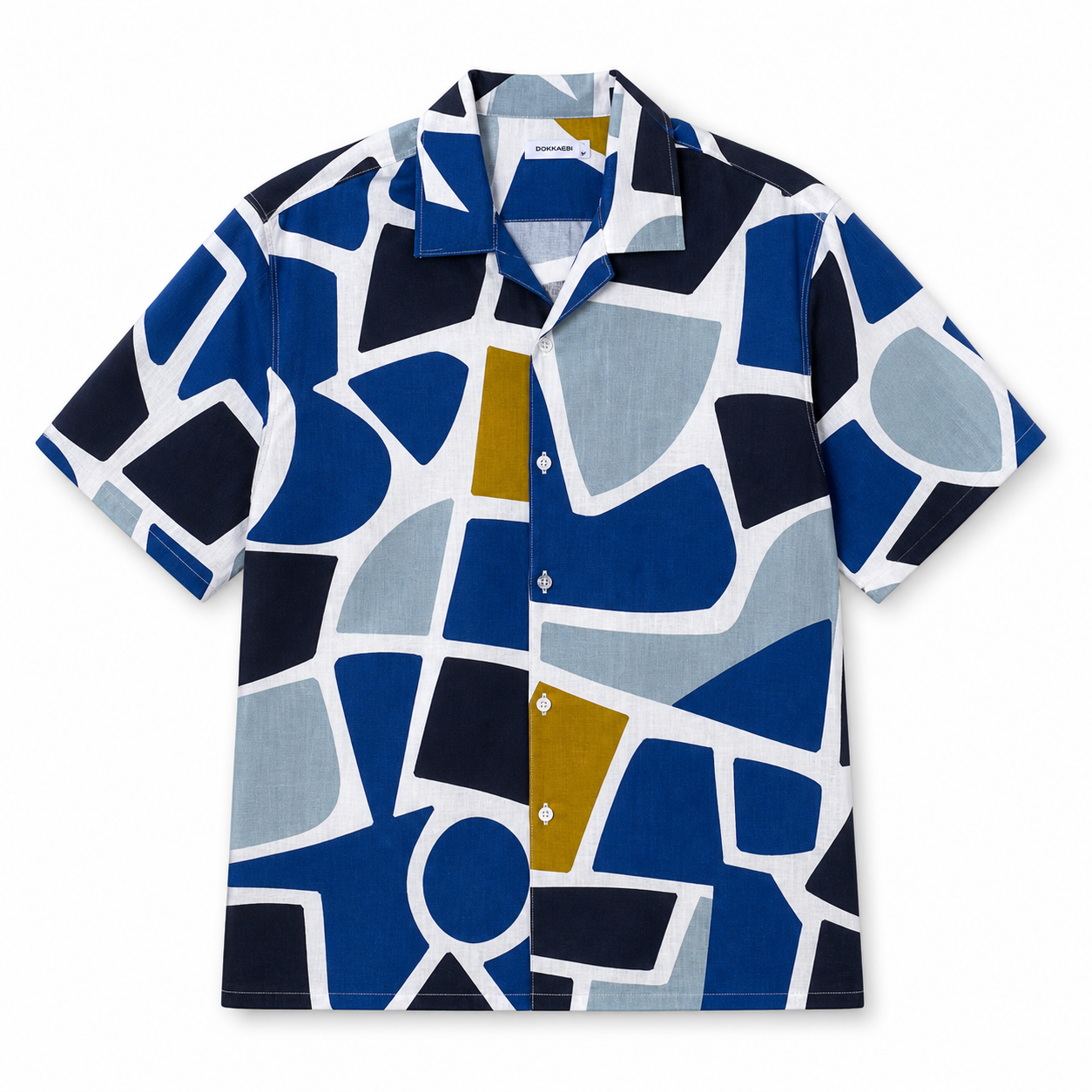 WEELZ Geometric Linen-Blend Hawaii Shirt — Blue product view