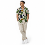 WEELZ Geometric Linen-Blend Hawaii Shirt — White & Green styled model view