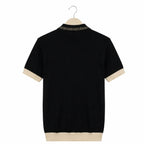 WEELZ Geometric-Collar Zip Knit Polo in Black & Cream — back