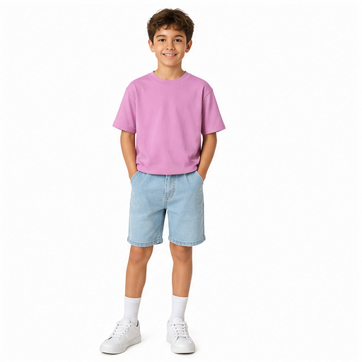 تيشيرت أطفال Box Fit — وردي فاتح