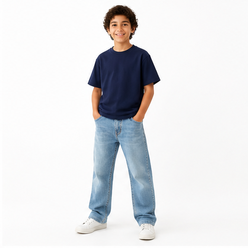 تيشيرت أطفال Box Fit كحلي على موديل 1