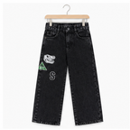 WEELZ Kids Dinosaur Embroidered Wide-Leg Jeans — Black — front on hanger