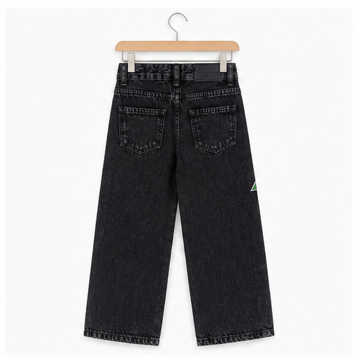 WEELZ Kids Dinosaur Embroidered Wide-Leg Jeans — Black — back on hanger