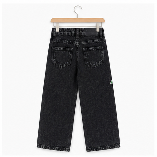 WEELZ Kids Dinosaur Embroidered Wide-Leg Jeans — Black — back on hanger